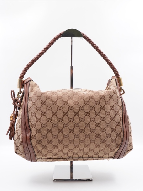 Gucci Handbags - Gucci Beige & Brown GG Canvas Shoulder Bag with Braided Handle